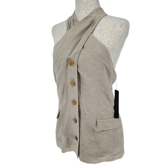 Donna Karan New York Jackets & Blazers - Donna Karan New York Linen Blend Halter Vest Top Beige Gold Button Size 16 NWT